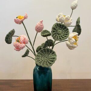 Handmade Crocheted Mini Lotus Bouquet 13"